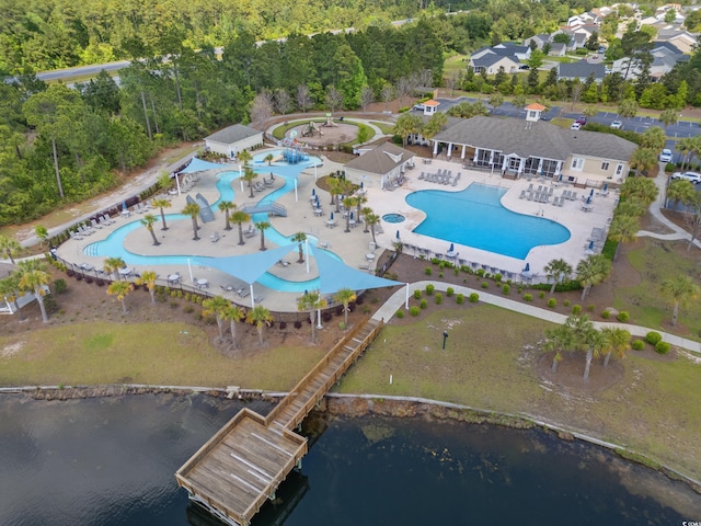 aerial view with a water view