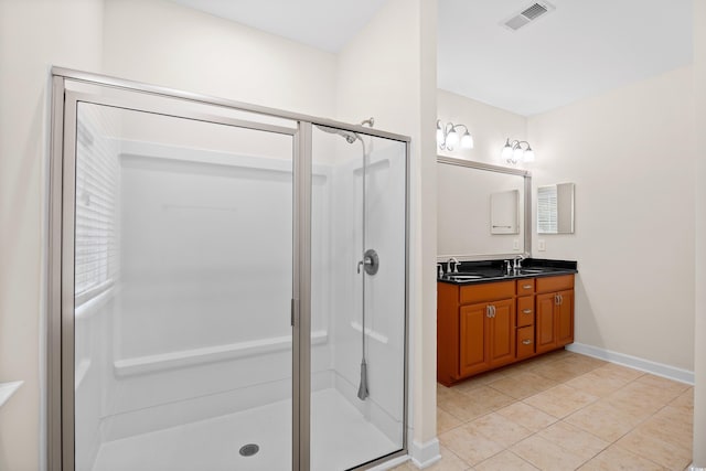 1537 Beaumont Way, Myrtle Beach, SC 29577 - bathroom with a shower stall, double vanity, tile patterned floors, and baseboards