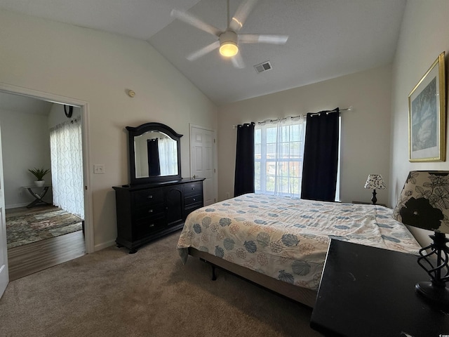 3955 Gladiola Ct Unit 301, Myrtle Beach, SC 29588 - bedroom featuring vaulted ceiling, carpet flooring, a ceiling fan, and baseboards