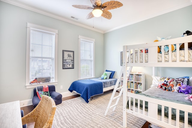 843 Howard Ave, Myrtle Beach, SC 29577 - bedroom featuring wood finished floors, crown molding, and a ceiling fan