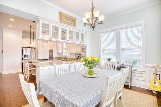843 Howard Ave, Myrtle Beach, SC 29577 - dining room with ornamental molding, a chandelier, dark wood-style floors, and recessed lighting