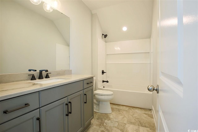 full bathroom with vanity, tub / shower combination, and toilet