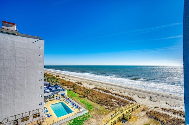 property view of water featuring a beach view