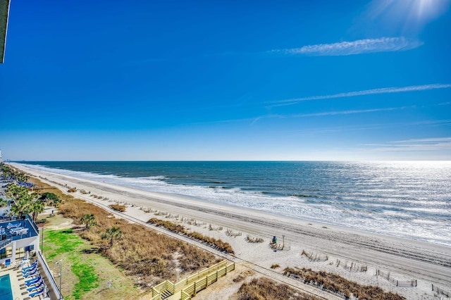 property view of water featuring a beach view