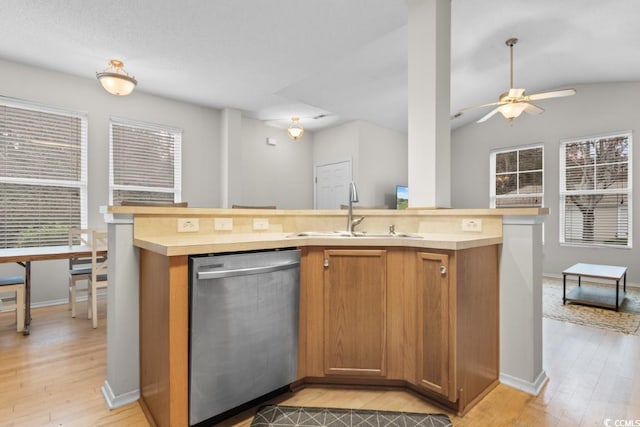 kitchen featuring sink, dishwasher, a kitchen island with sink, and a healthy amount of sunlight