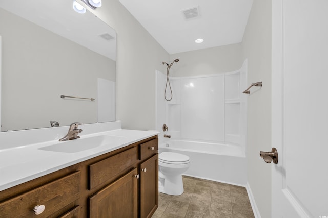 full bathroom featuring vanity, shower / bathing tub combination, and toilet