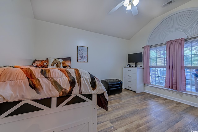 920 Leather Leaf Ln, Longs, SC 29568 - bedroom with lofted ceiling, light wood finished floors, and a ceiling fan