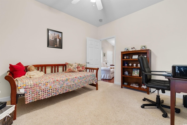 bedroom with carpet floors and ceiling fan