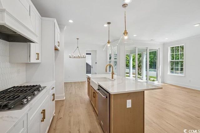 1800 Tryon Dr, Myrtle Beach, SC 29588 - kitchen with a sink, custom range hood, appliances with stainless steel finishes, light wood-style flooring, and baseboards