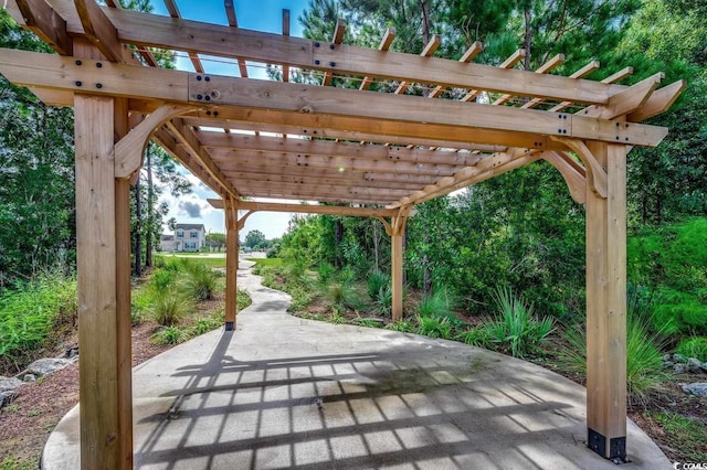 view of patio featuring a pergola