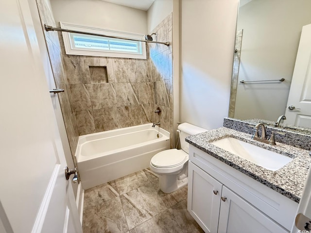 full bath featuring toilet, shower / bath combination, and vanity