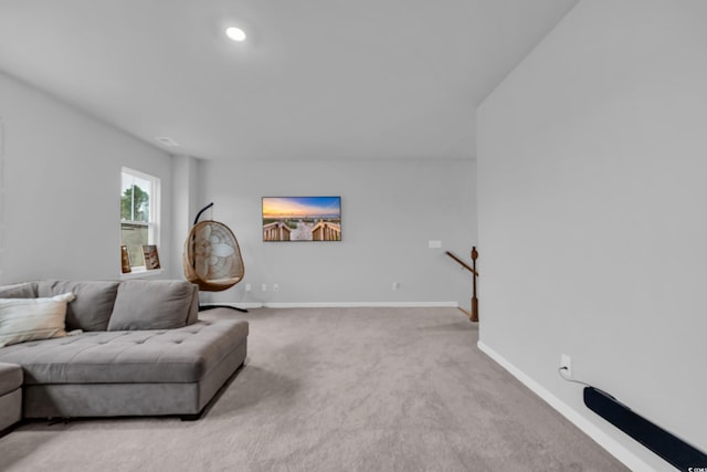 sitting room with light colored carpet