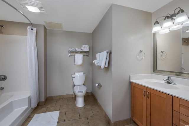 full bathroom with vanity, toilet, tile patterned flooring, and shower / bath combo