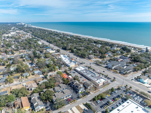 bird's eye view featuring a beach view and a water view