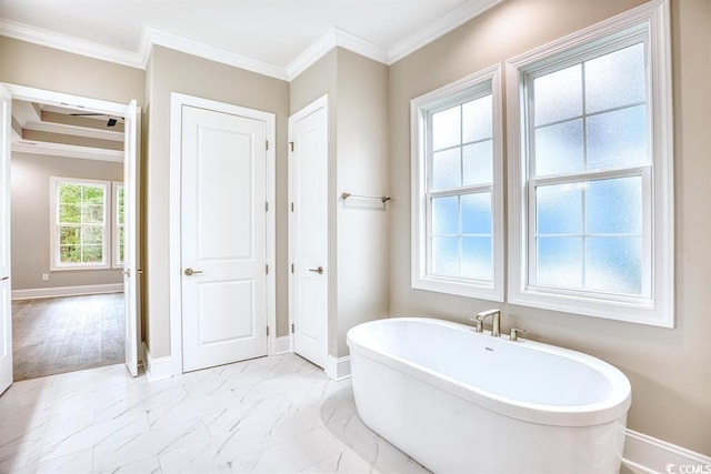 641 Waterbridge Blvd, Myrtle Beach, SC 29579 - full bathroom with a soaking tub, ornamental molding, marble finish floors, and baseboards