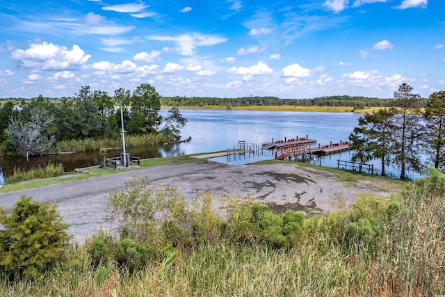 view of dock featuring a water view