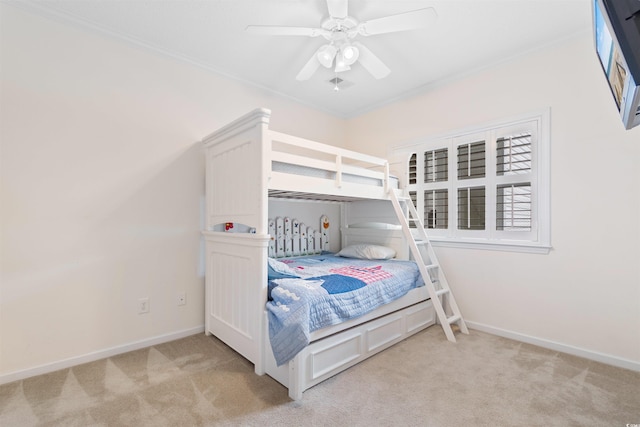 1529 Lanterns Rest Dr Unit 201, Myrtle Beach, SC 29579 - bedroom featuring light colored carpet, ornamental molding, ceiling fan, and baseboards