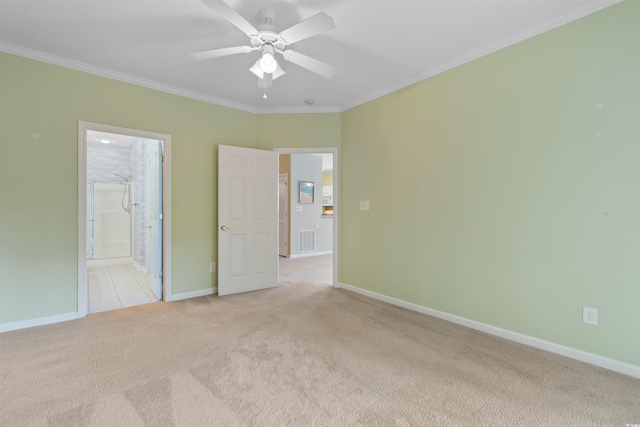 1529 Lanterns Rest Dr Unit 201, Myrtle Beach, SC 29579 - unfurnished bedroom featuring light carpet, ornamental molding, baseboards, ensuite bath, and ceiling fan