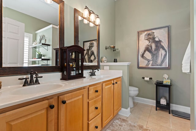 bathroom with vanity, tile patterned flooring, and toilet