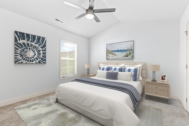 763 Moen Pl Unit 763-A, Myrtle Beach, SC 29577 - bedroom featuring carpet, baseboards, vaulted ceiling, and a ceiling fan