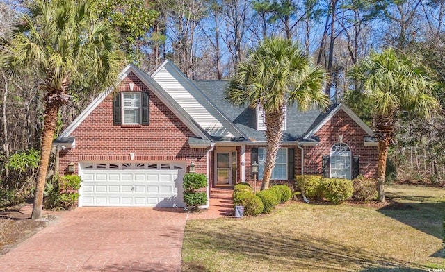 view of front of home with a garage and a front yard