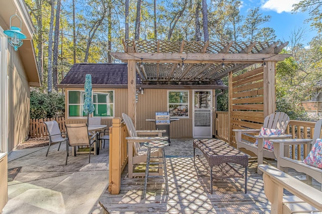 view of patio / terrace with outdoor dining area and a pergola