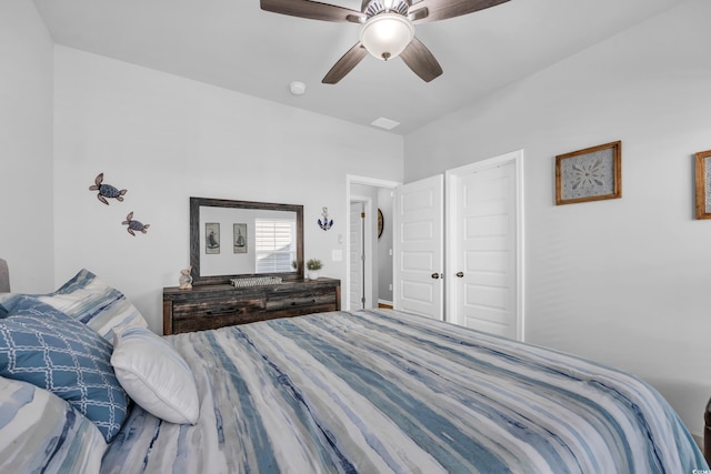 bedroom featuring visible vents and a ceiling fan