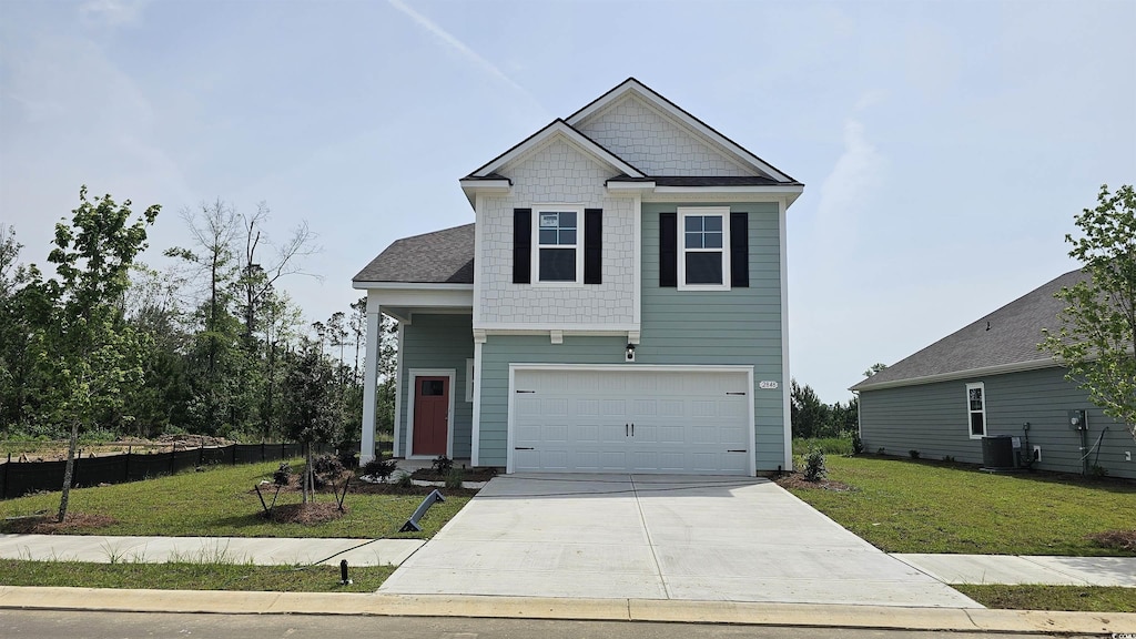 2848 Riverboat Way, Conway, SC 29526 - craftsman house with concrete driveway, a front yard, and a garage