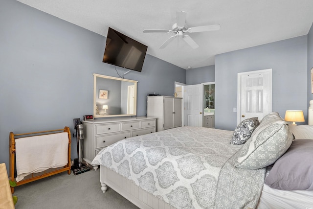 118 Gully Branch Ln Unit 3, Myrtle Beach, SC 29572 - bedroom featuring a ceiling fan, light colored carpet, and ensuite bathroom