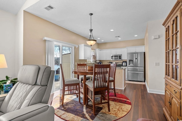118 Gully Branch Ln Unit 3, Myrtle Beach, SC 29572 - dining space featuring baseboards, dark wood-style flooring, visible vents, and recessed lighting