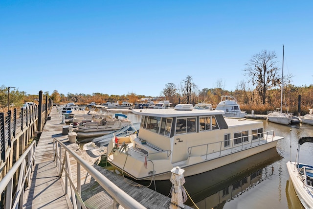 view of dock with a water view