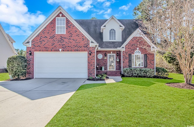 front of property with a front yard and a garage