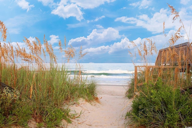 view of water feature featuring a beach view