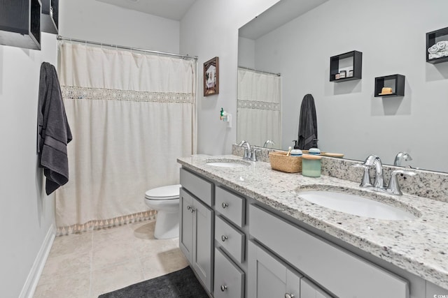 bathroom featuring vanity, tile patterned flooring, and toilet