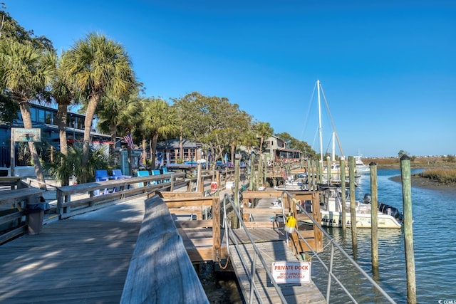 dock area with a water view