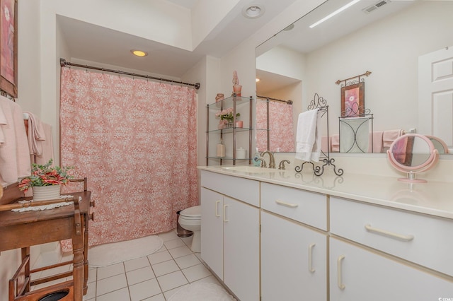 17 Racquet Club Dr, Pawleys Island, SC 29585 - full bathroom with tile patterned flooring, double vanity, toilet, recessed lighting, and a shower with curtain