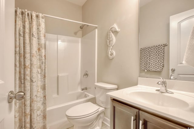 full bathroom featuring toilet, vanity, and shower / bath combo