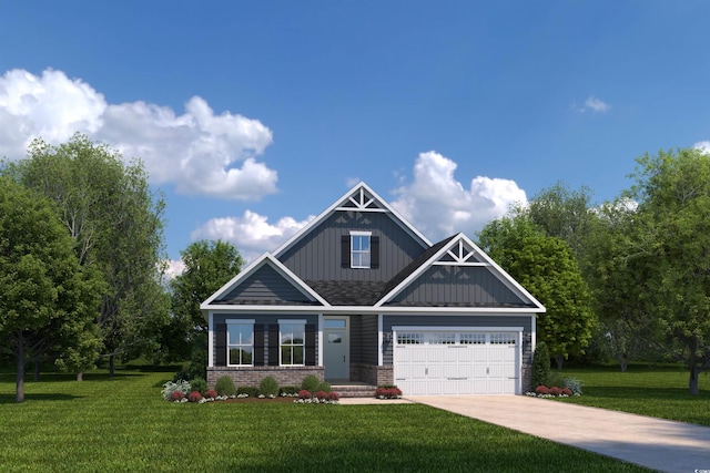 craftsman-style house featuring a front lawn and a garage