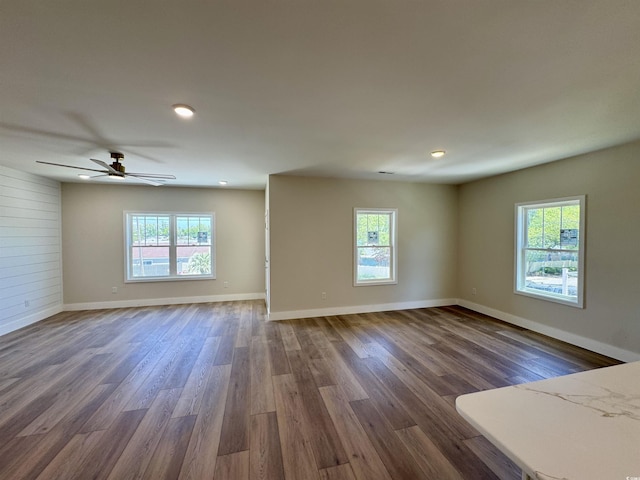 interior space with baseboards, plenty of natural light, and dark wood-style floors