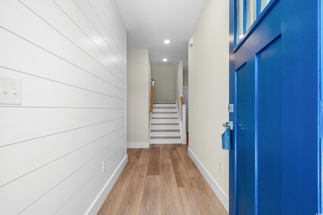 713 9th Ave S, North Myrtle Beach, SC 29582 - hall with stairs, wood finished floors, and recessed lighting