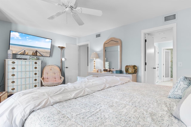 bedroom with visible vents and ceiling fan