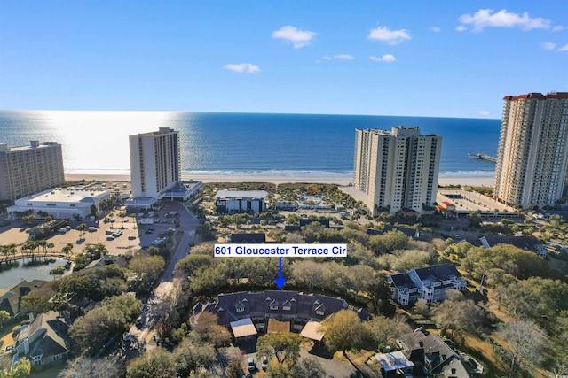 aerial view with a water view and a city view