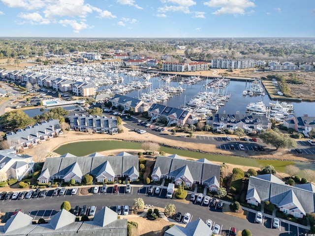 aerial view with a water view