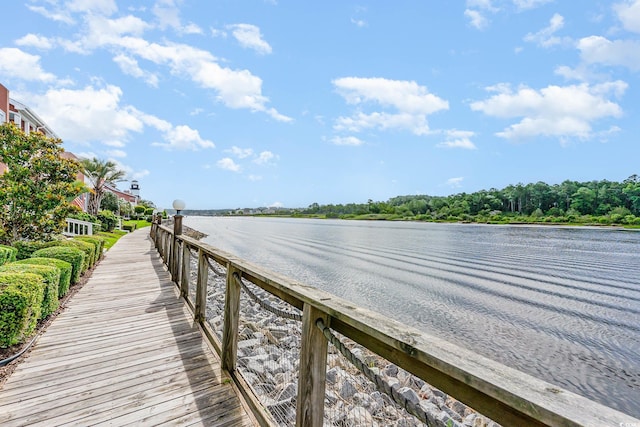 view of dock with a water view