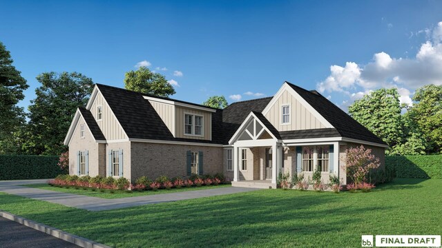 1328 Foxtail Dr, Longs, SC 29568 - view of front of home with brick siding, board and batten siding, and a front lawn