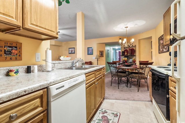 2276 Essex Dr Unit H, Surfside Beach, SC 29575 - kitchen featuring white dishwasher, electric range, a sink, light colored carpet, and light countertops