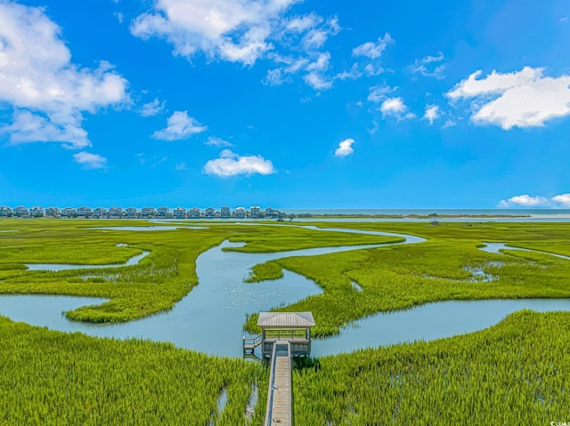 view of community with a water view