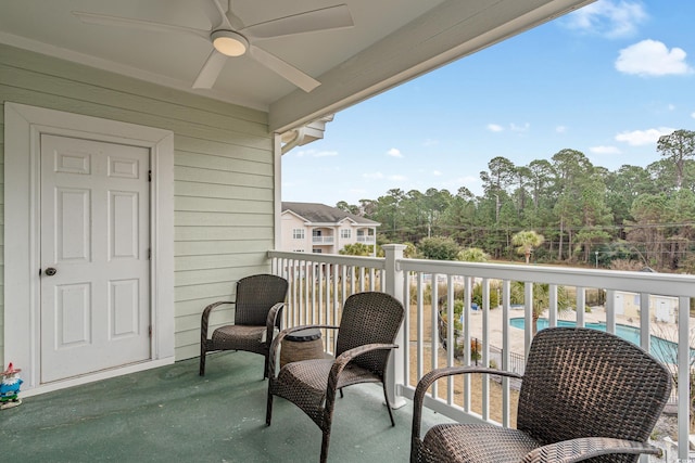 balcony with ceiling fan