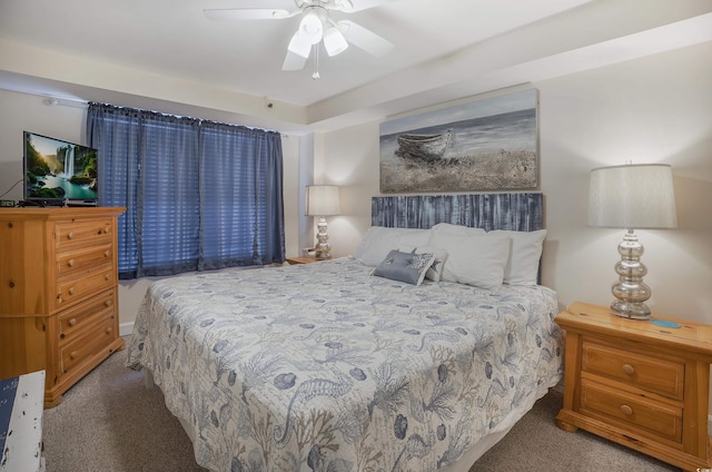 bedroom featuring carpet flooring and ceiling fan