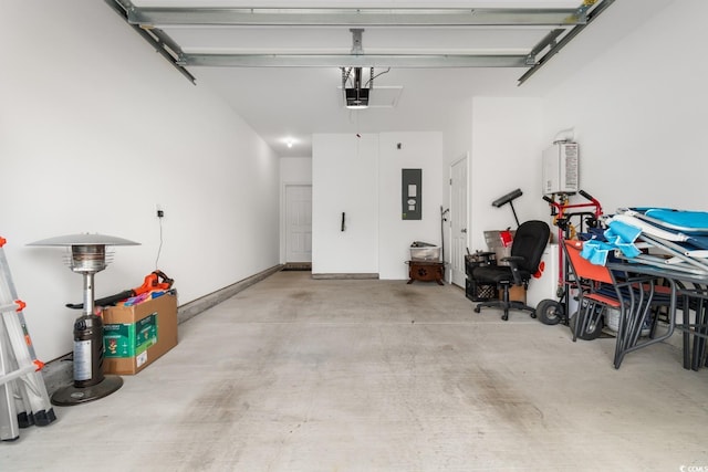 garage featuring electric panel and a garage door opener